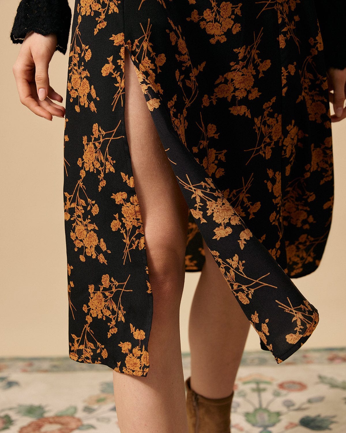 The Floral Slit High Waisted A-line Skirt