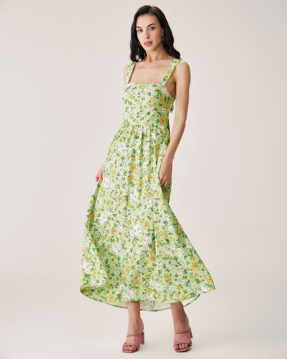 Green Floral Backless Maxi Dress