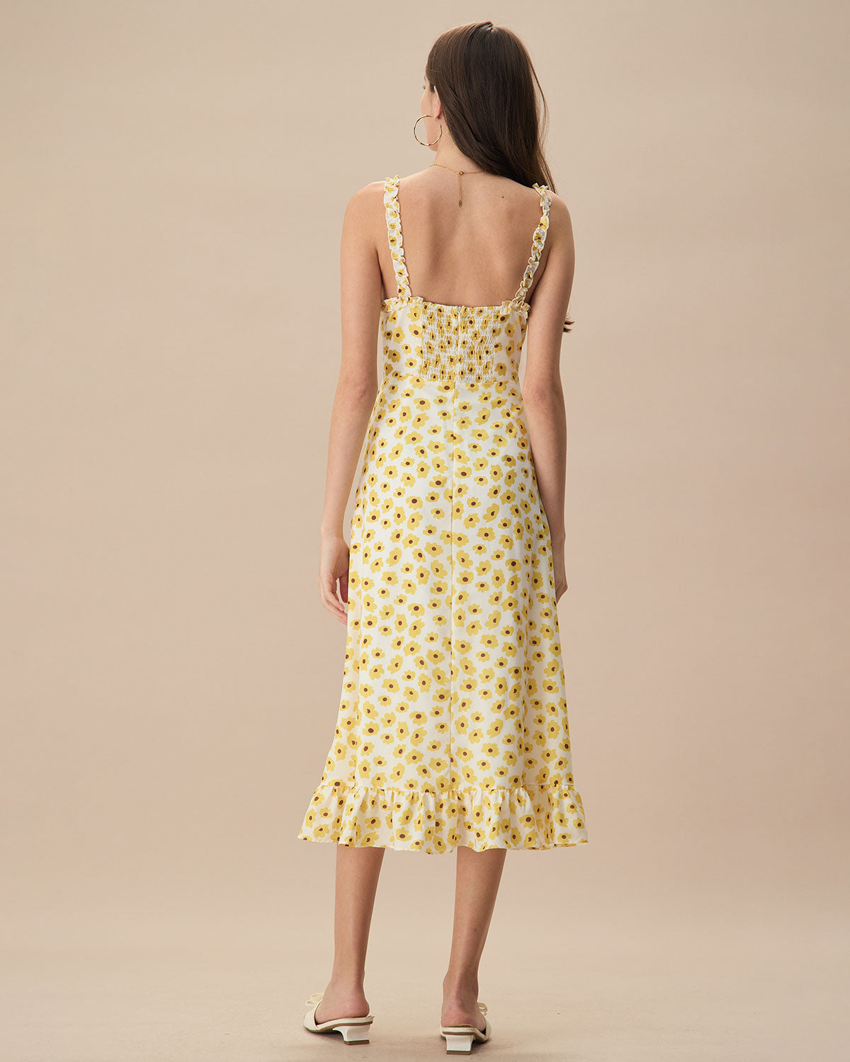 The Yellow Daisy Ruffle Slip Midi Dress