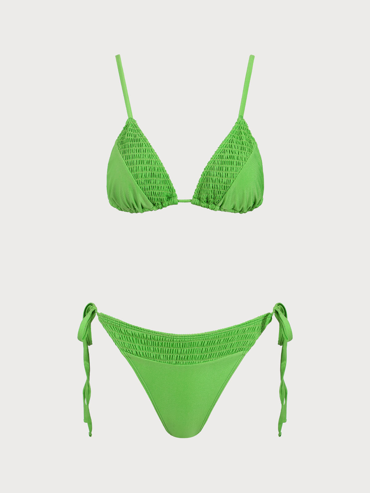 Green Ruched Knot Bikini Set