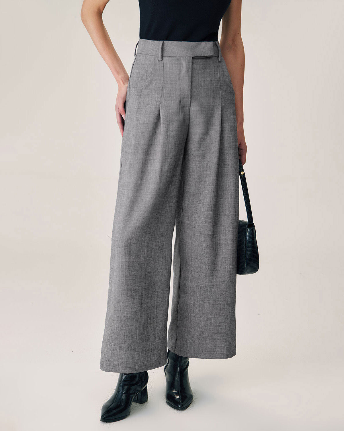 Grey Natural Waisted Straight Pants