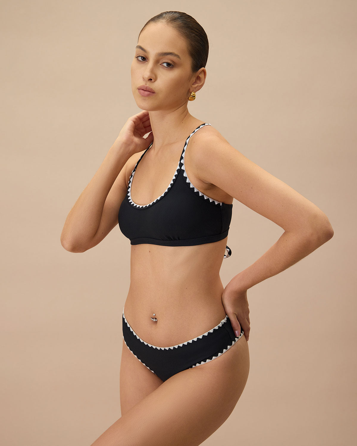 The Black Contrast Ribbed Bikini Top