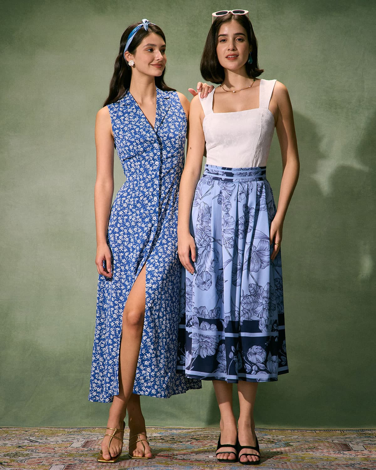 The Blue Collared Button-up Floral Maxi Dress