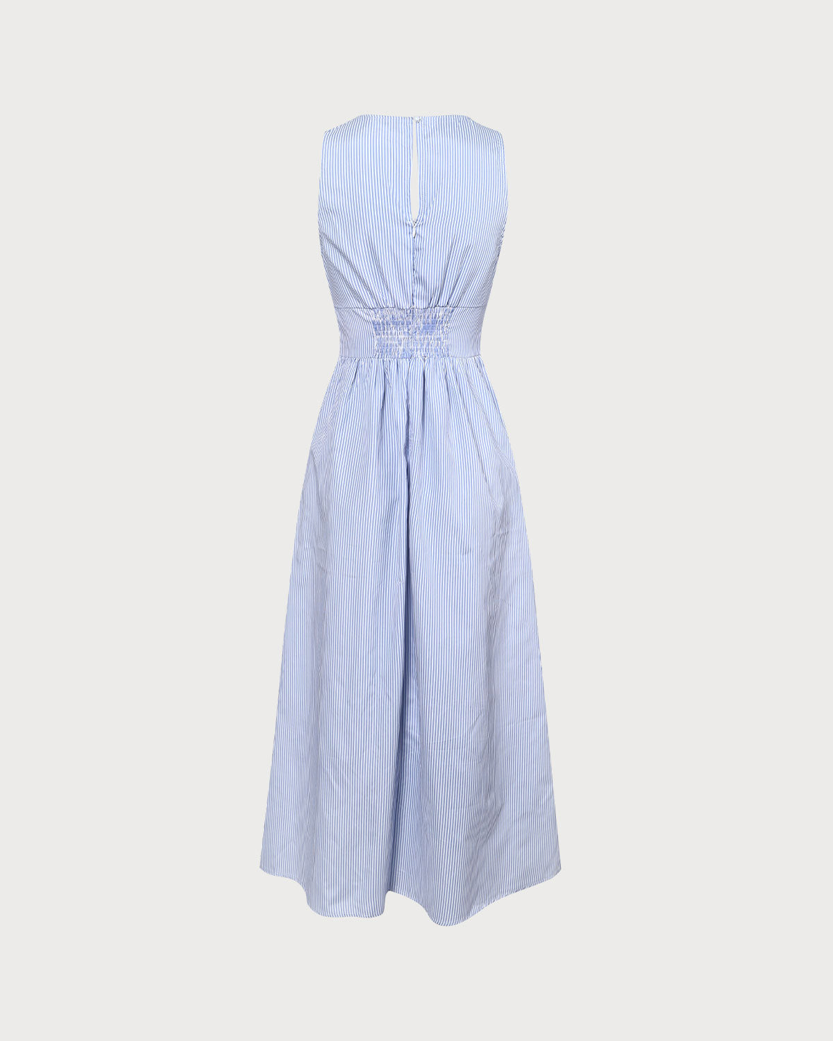 The Blue V Neck Shirred Striped Maxi Dress