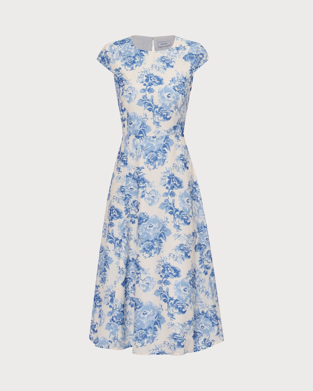 The Blue Round Neck Cap Sleeve Floral Midi Dress