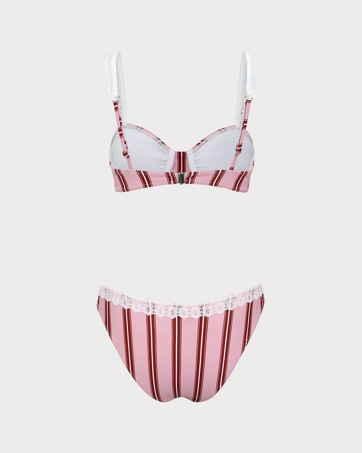 Pink Striped Underwired Lace Bikini Set