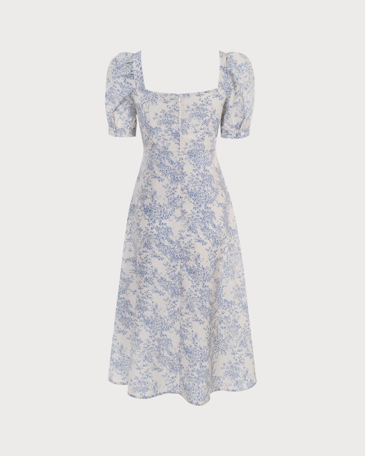 The Blue Sweetheart Neck Puff Sleeve Floral Midi Dress