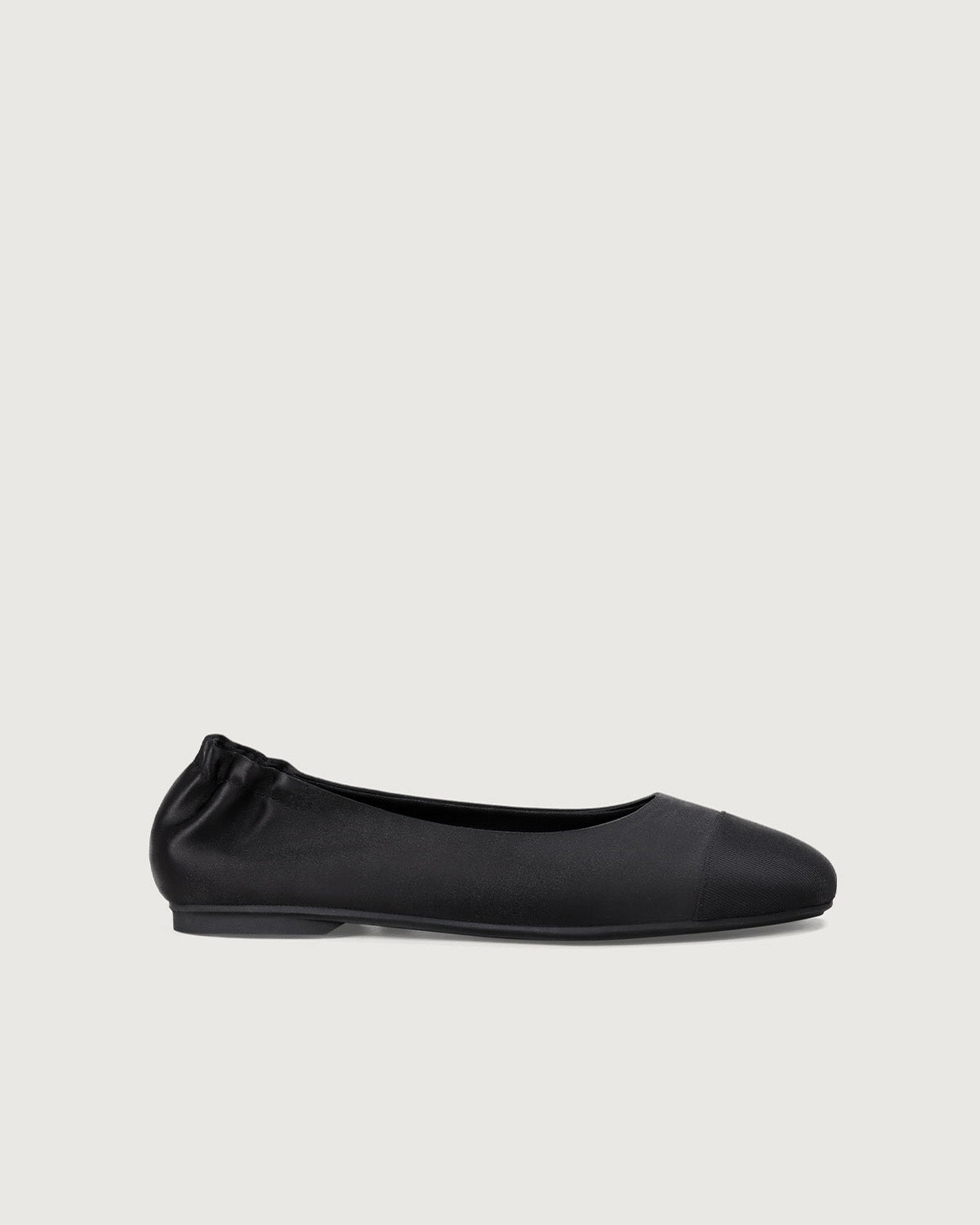 Enfiis Black Satin Square Toe Ballet Flats