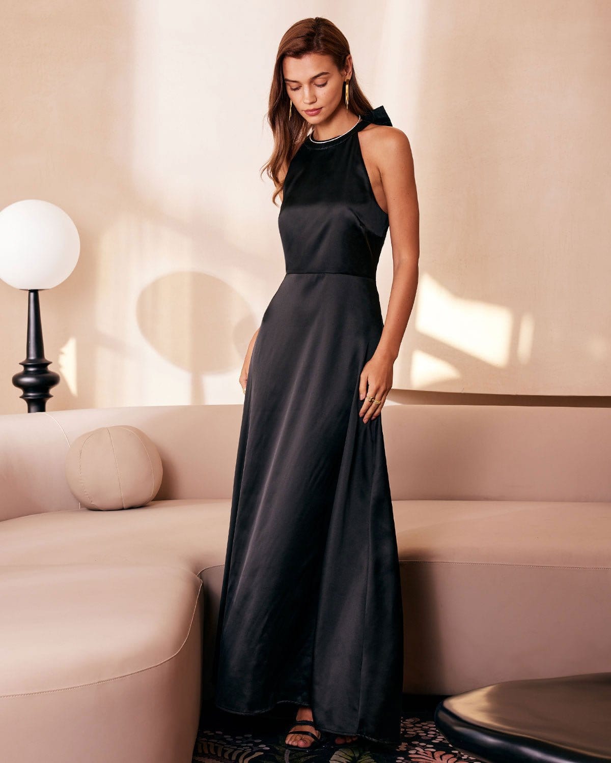 The Black Halter Bowknot Cutout Maxi Dress