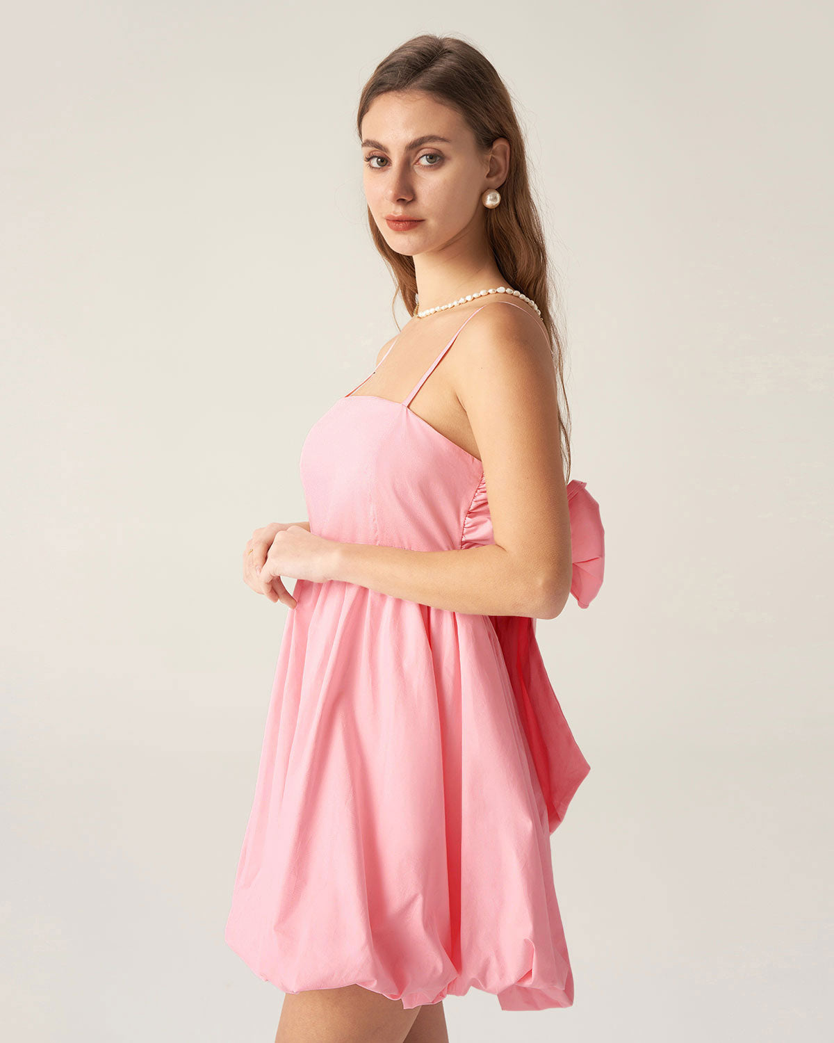 Pink Bowknot Ruched Slip Mini Dress