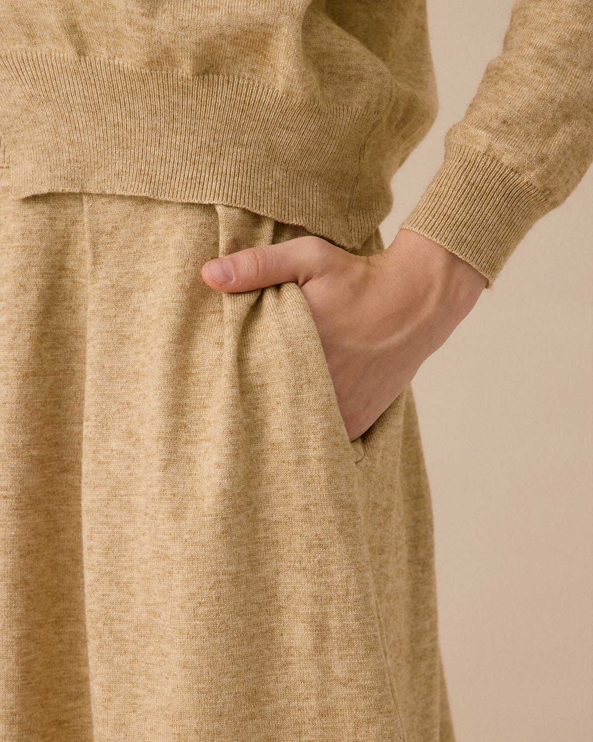 Camel V Neck Cardigan Skirt Set