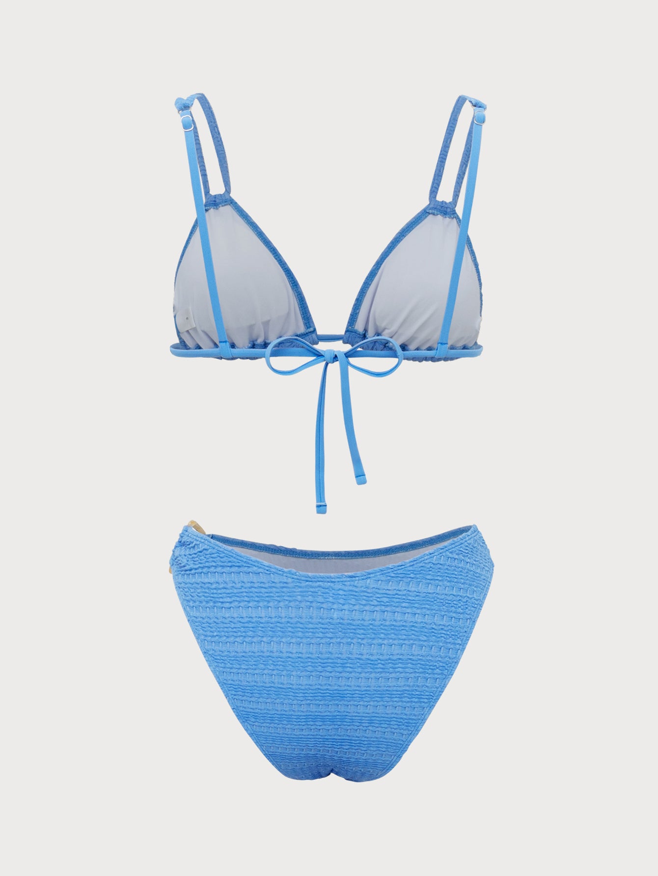 Blue Textured Double Strap Bikini Set