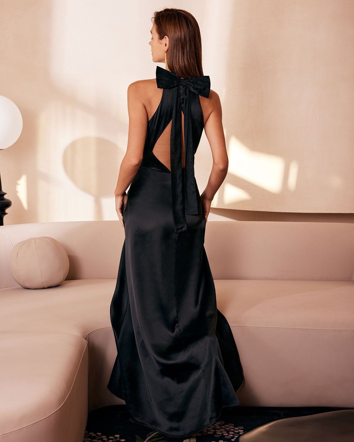 The Black Halter Bowknot Cutout Maxi Dress