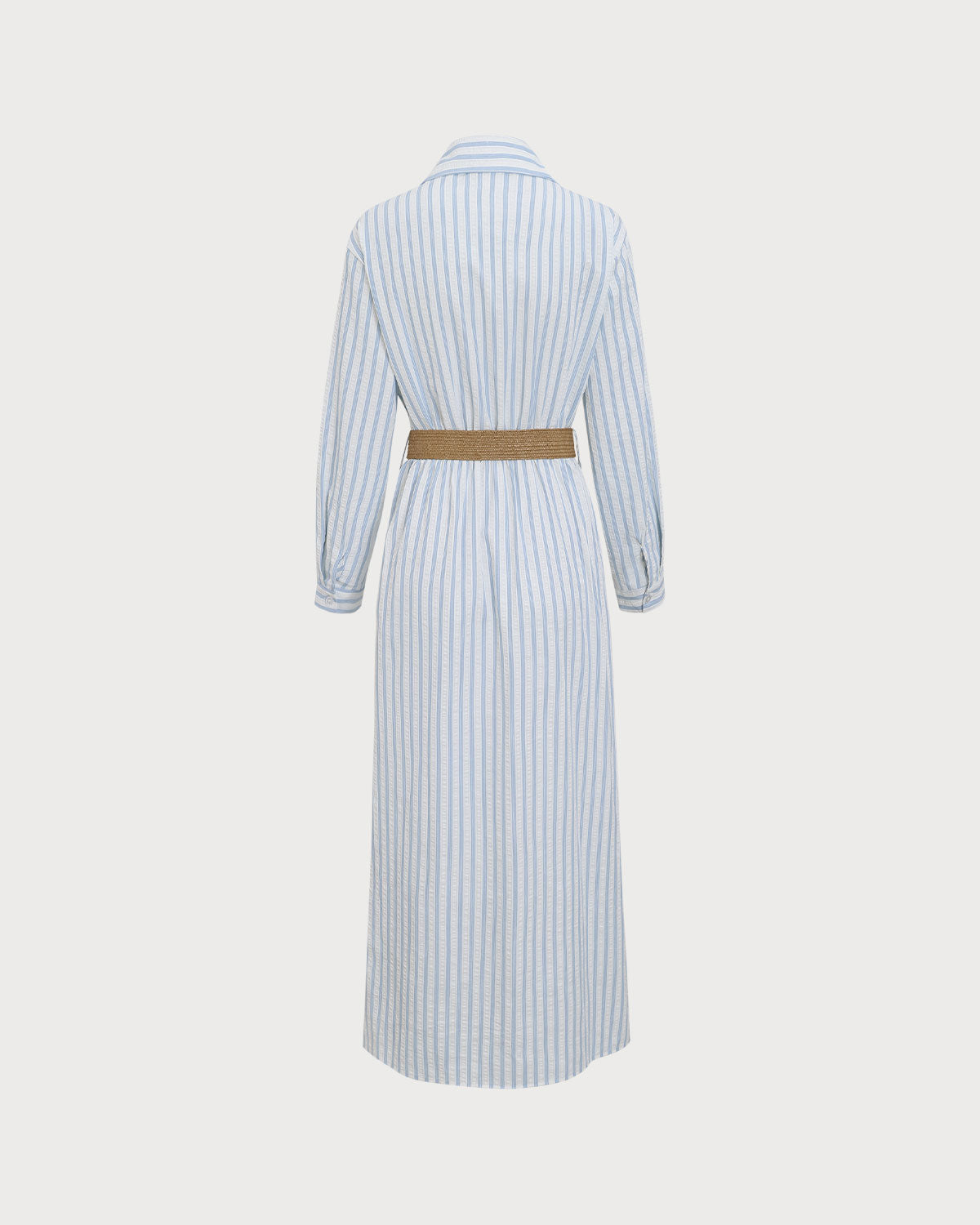 Blue Striped Belted Midi Dress