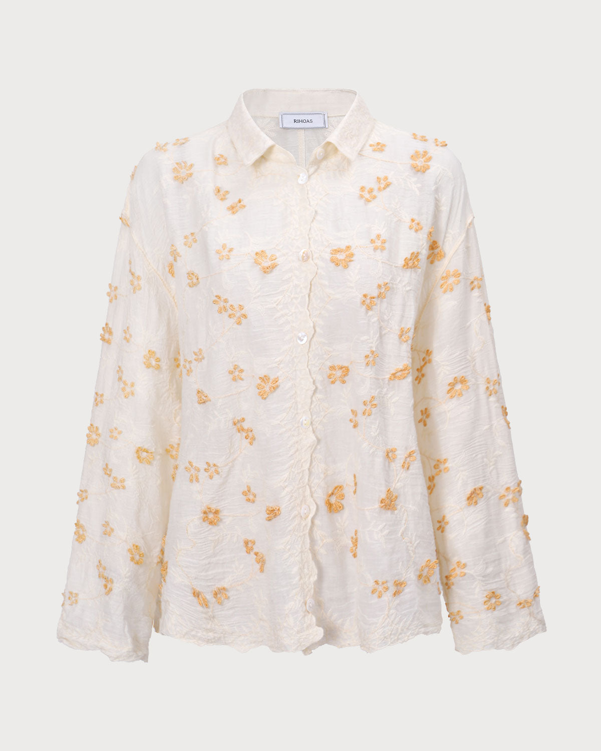 Women's Apricot Jacquard Cotton Long Sleeve Shirt