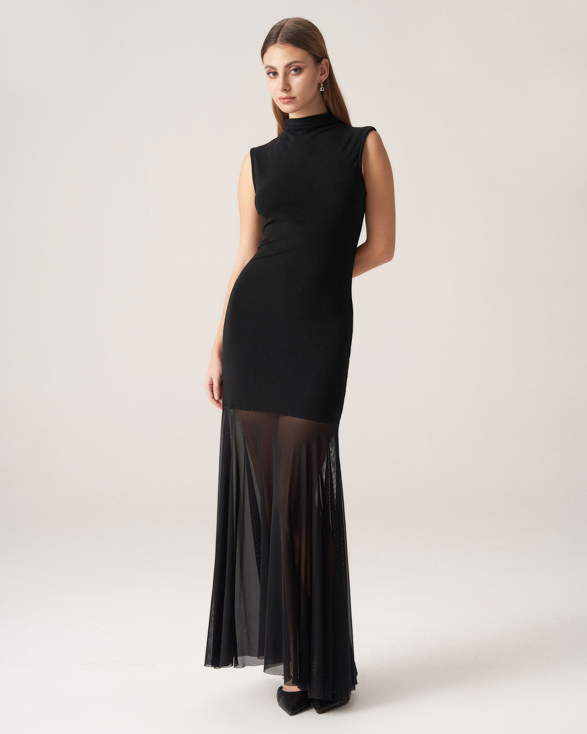 Bettydress Black Mock Neck Bodycon Maxi Dress