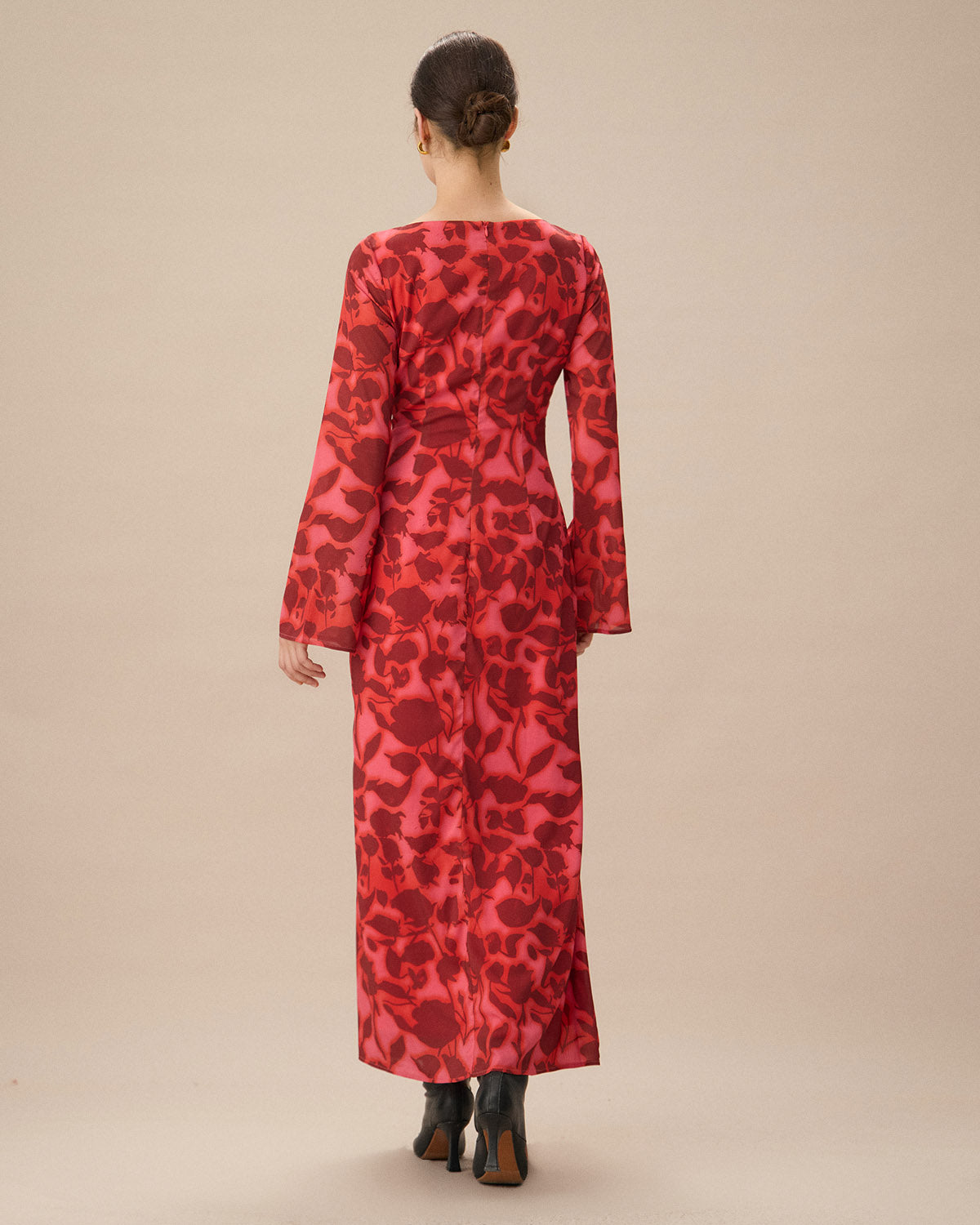 Red Floral Bell Sleeve Maxi Dress