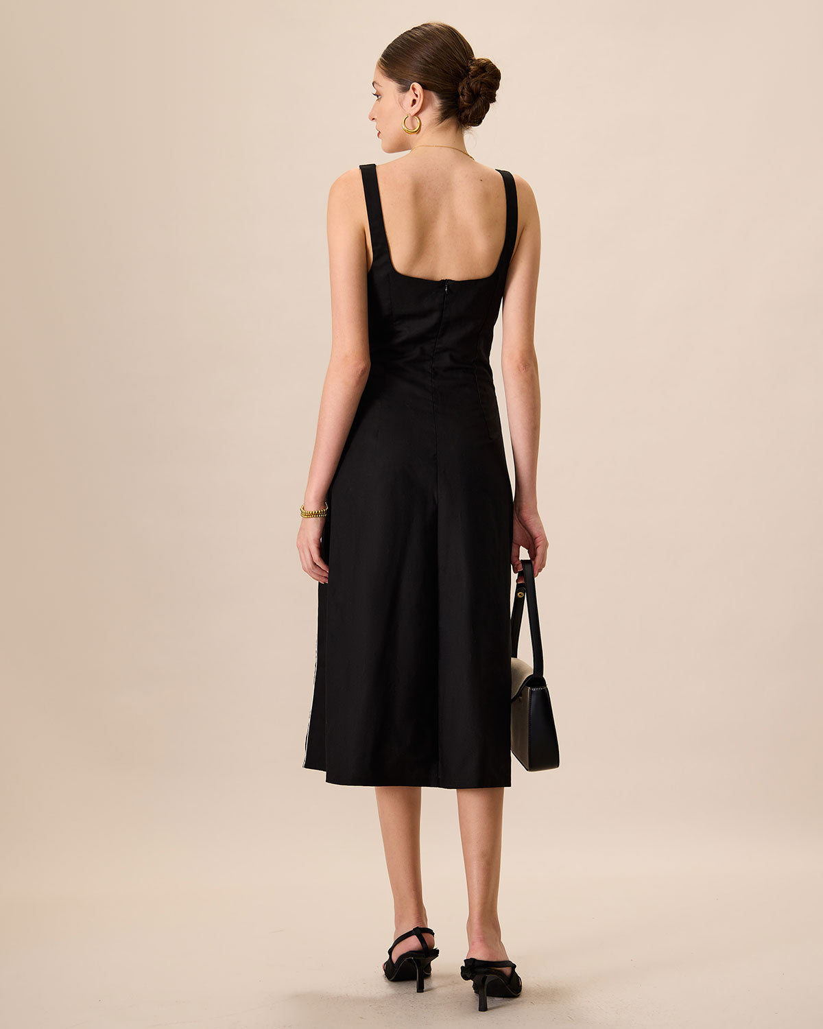 The Black Square Neck Contrast Midi Dress