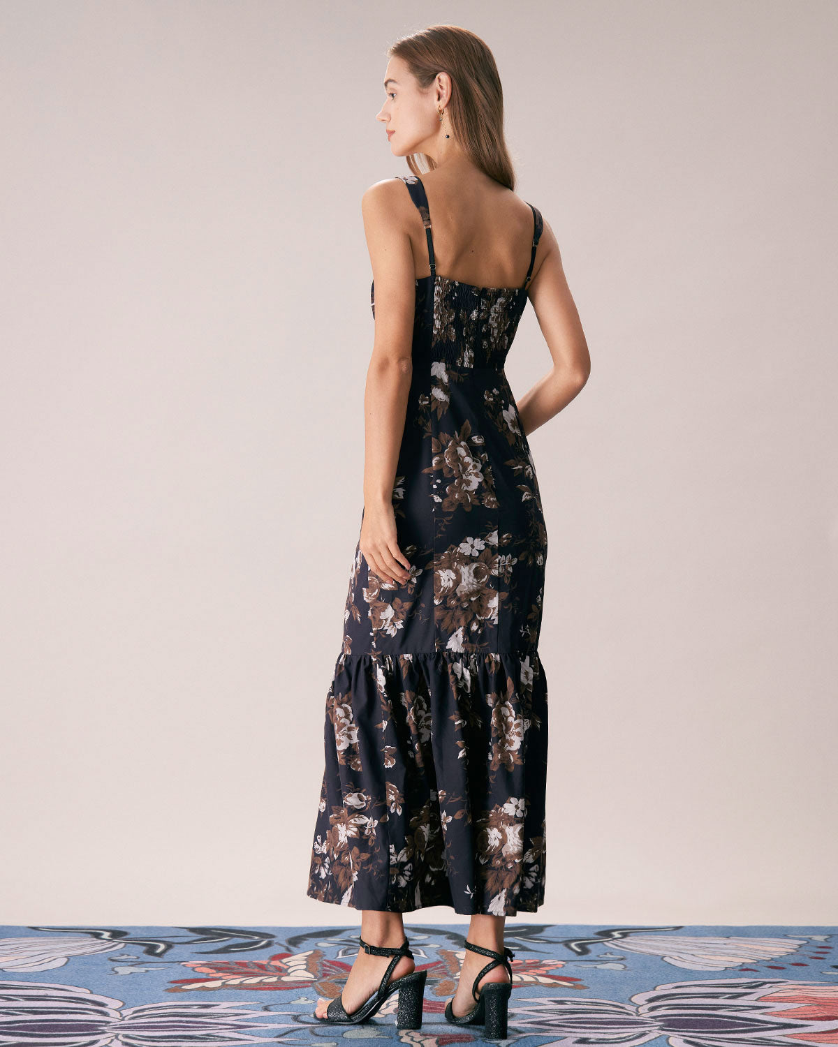 The Black Lace Trim Floral Mermaid Maxi Dress