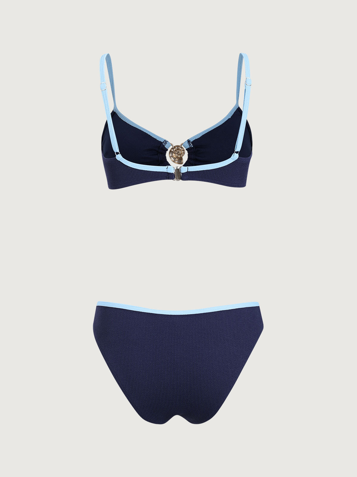 Blue Contrasting Textured Bikini Set