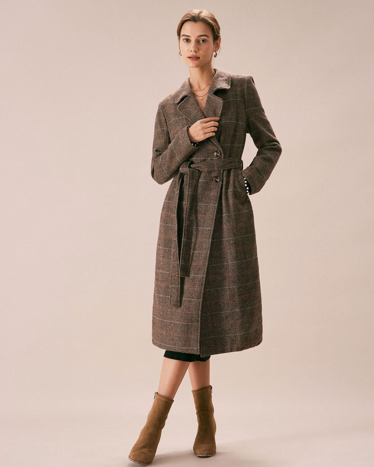 The Coffee Lapel Belted Double Breasted Coat