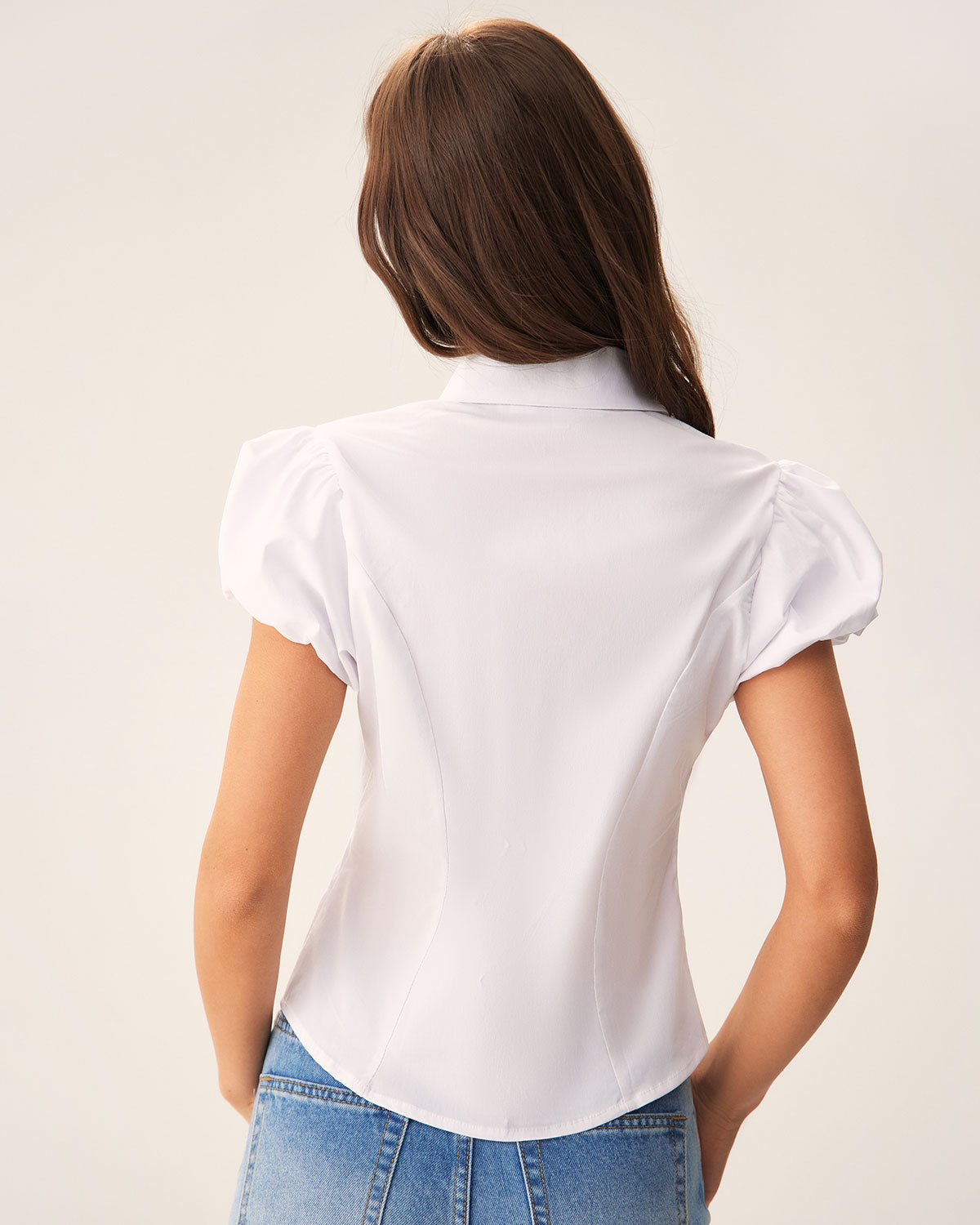 White Puffed Sleeve Slim Blouse