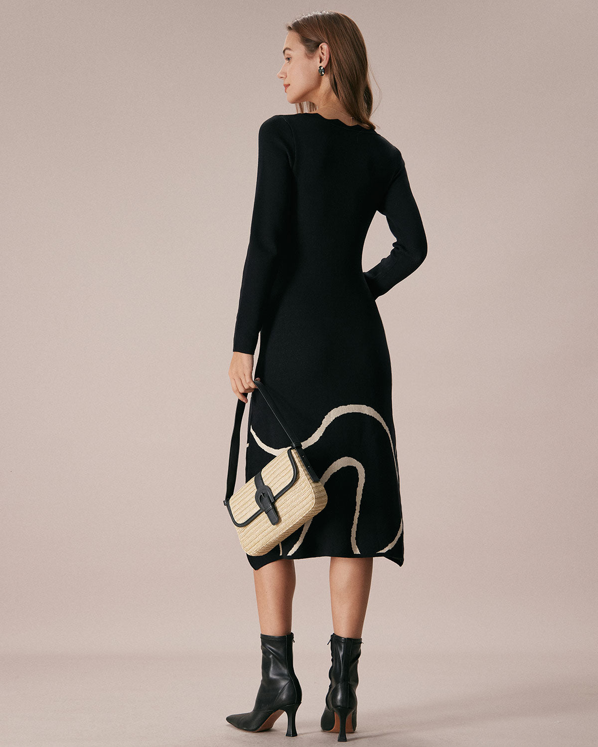 The Black Wave Scalloped Sweater Midi Dress