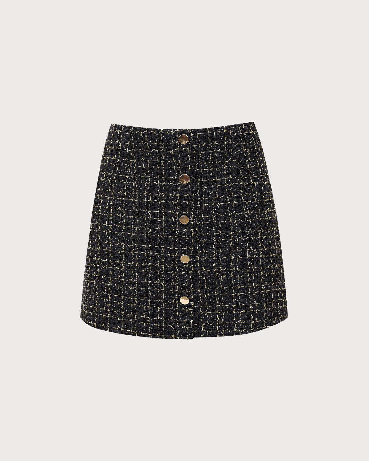 Black High-waisted Button Tweed Skirt