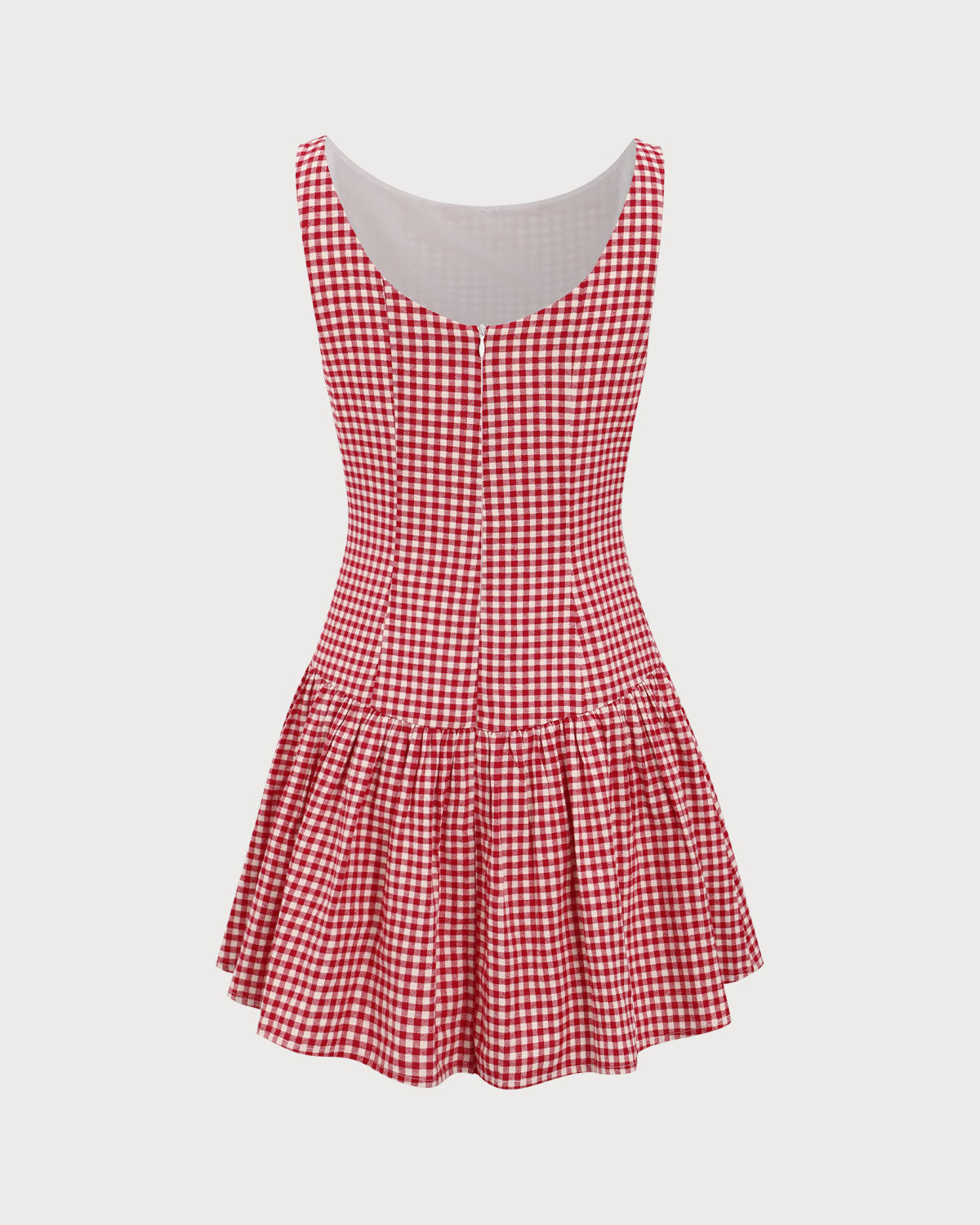 Red Plaid Boat Neck Mini Dress