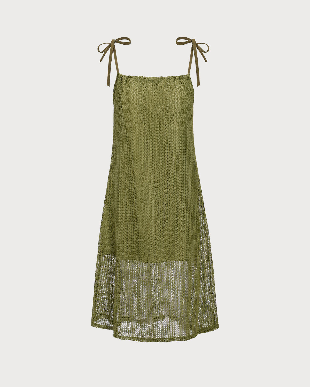 Green Crochet Tie Strap Midi Dress