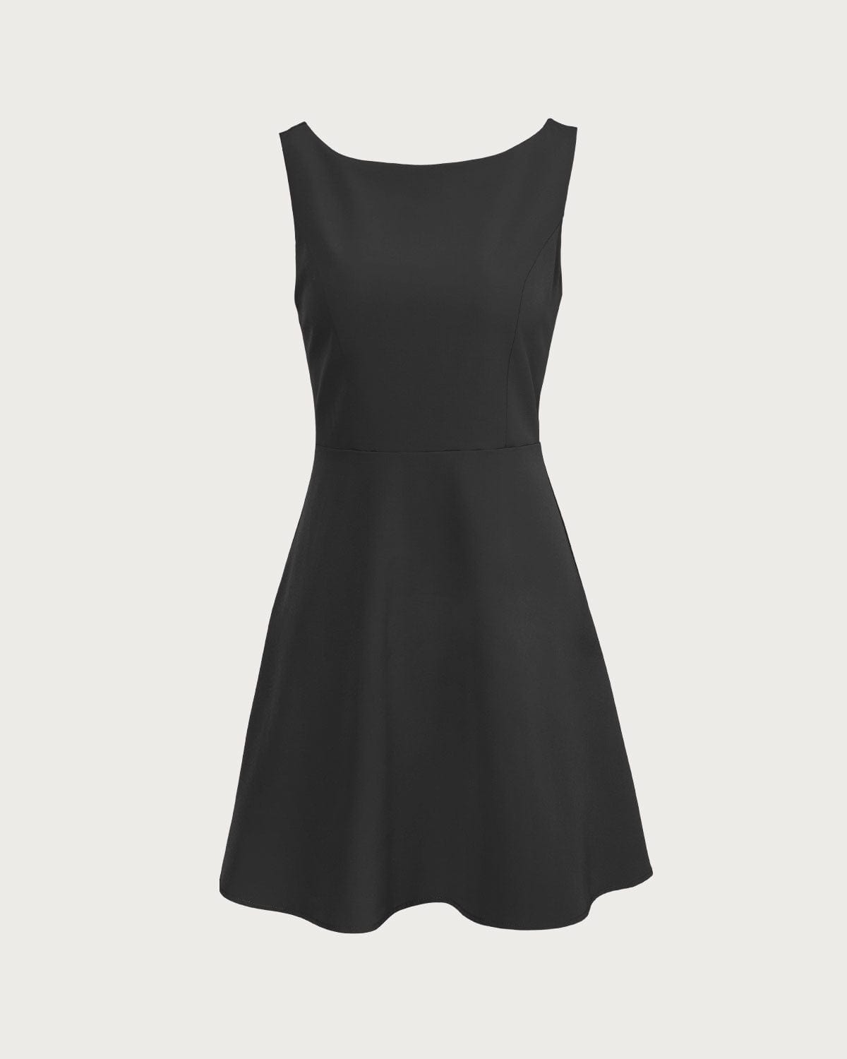 The Black Boat Neck High Waisted Mini Dress