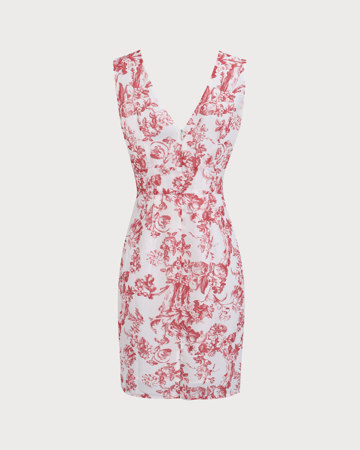 Women's Red V-Neck Sleeveless Floral Mini Dress