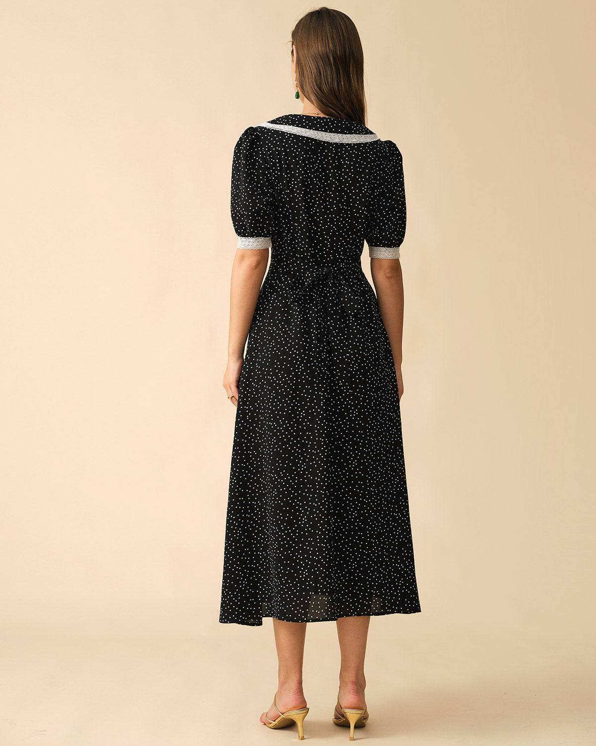 The Polka Dot Lace Trim Midi Dress