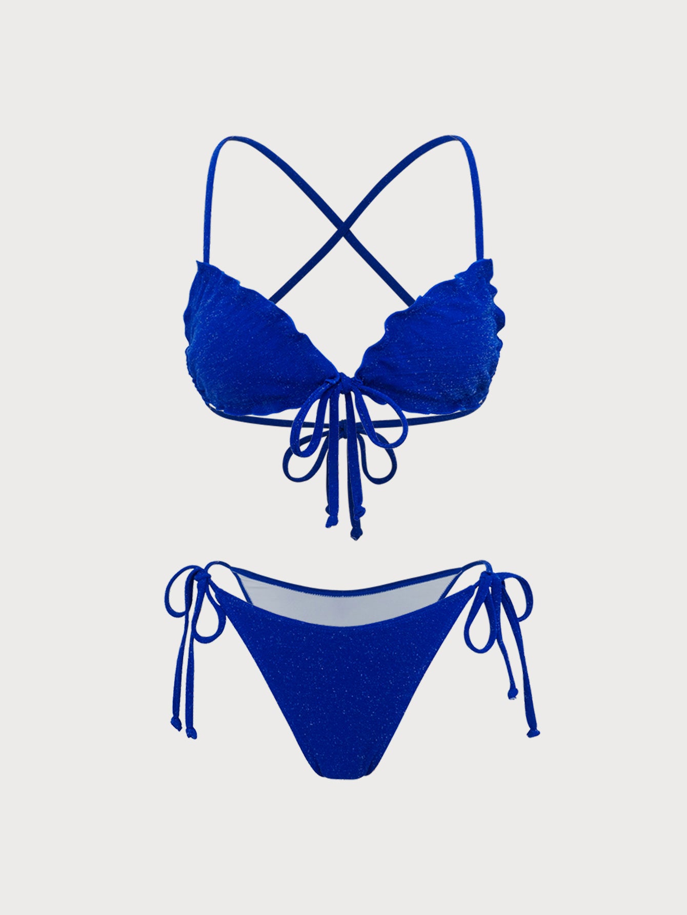 Blue Sparkly Tie-Front Bikini Set