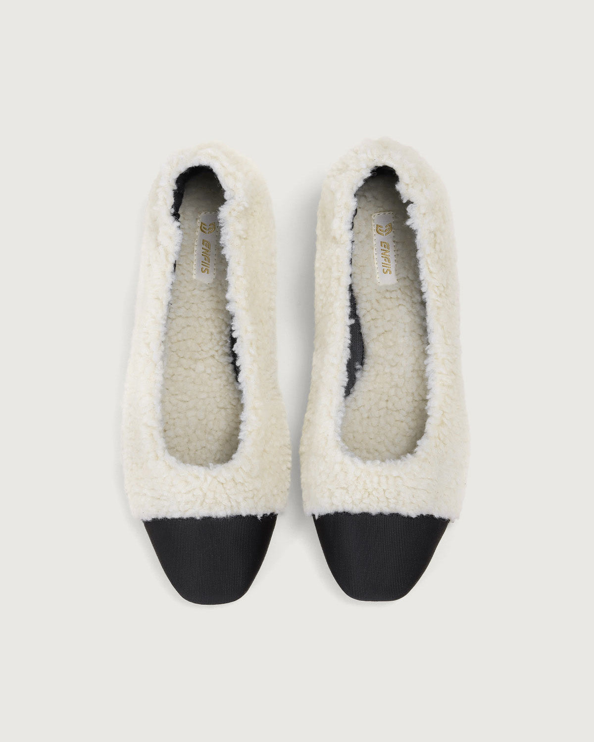 Enfiis Beige Fleece Square Toe Ballerinas