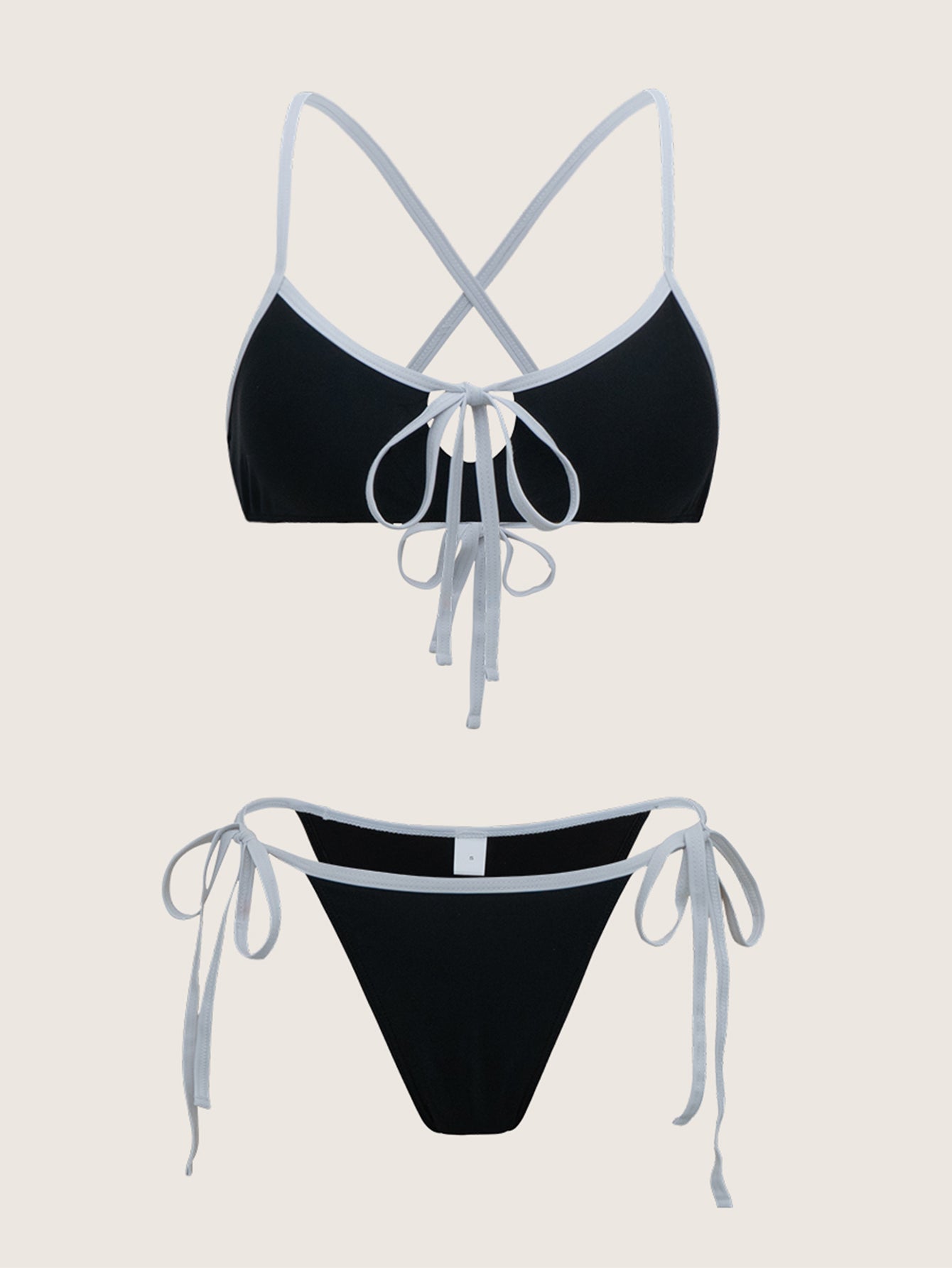 Black Contrast Tie Front Bikini Set