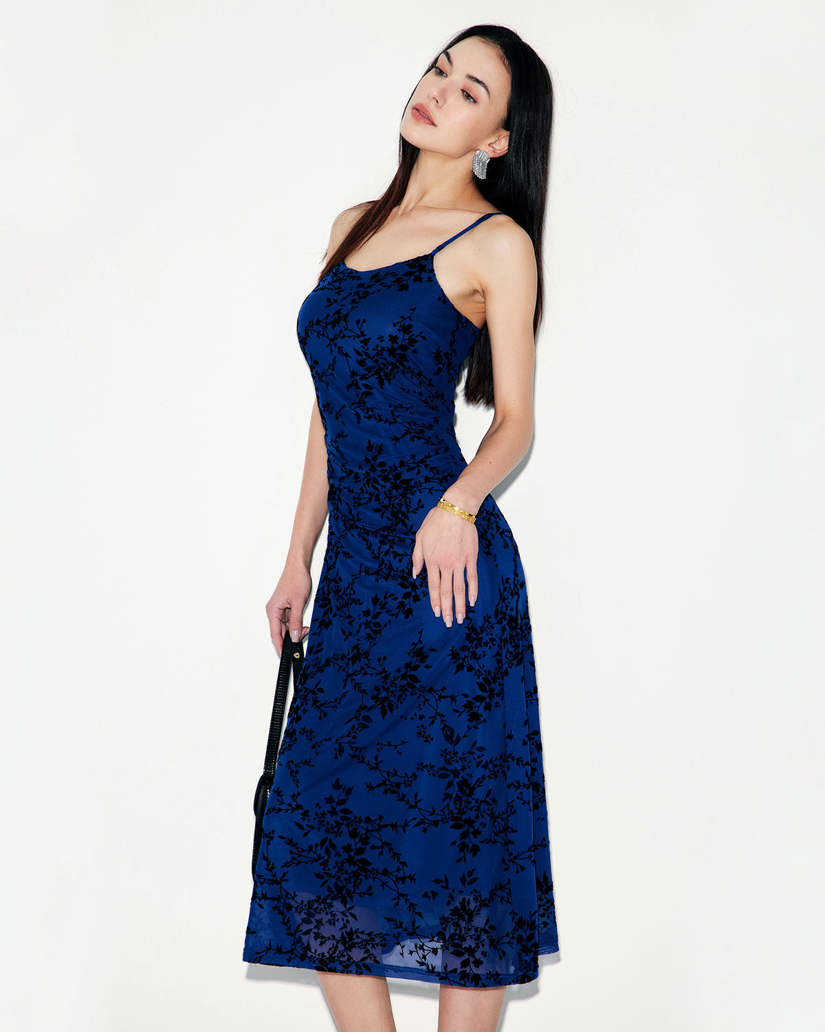 Blue Floral Mesh Slip Midi Dress