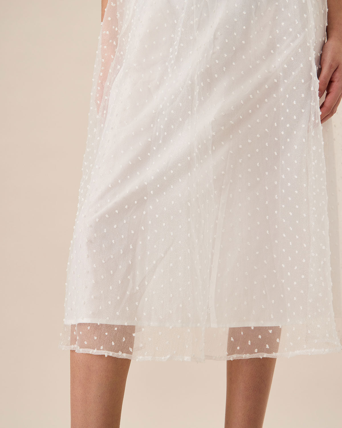 Women's White See-Through Splicing Midi Dress