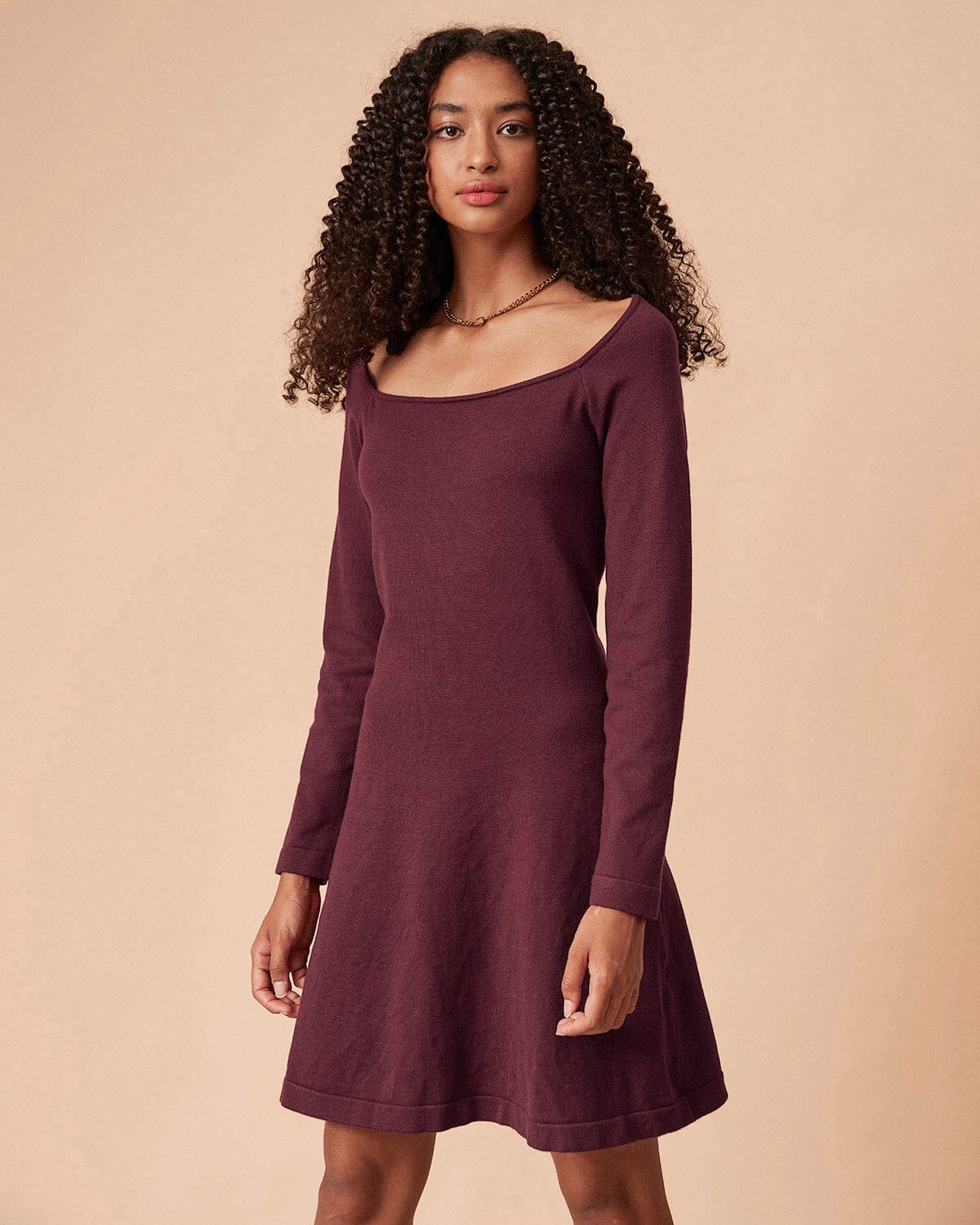 The Red Square Neck Long Sleeve Sweater Dress