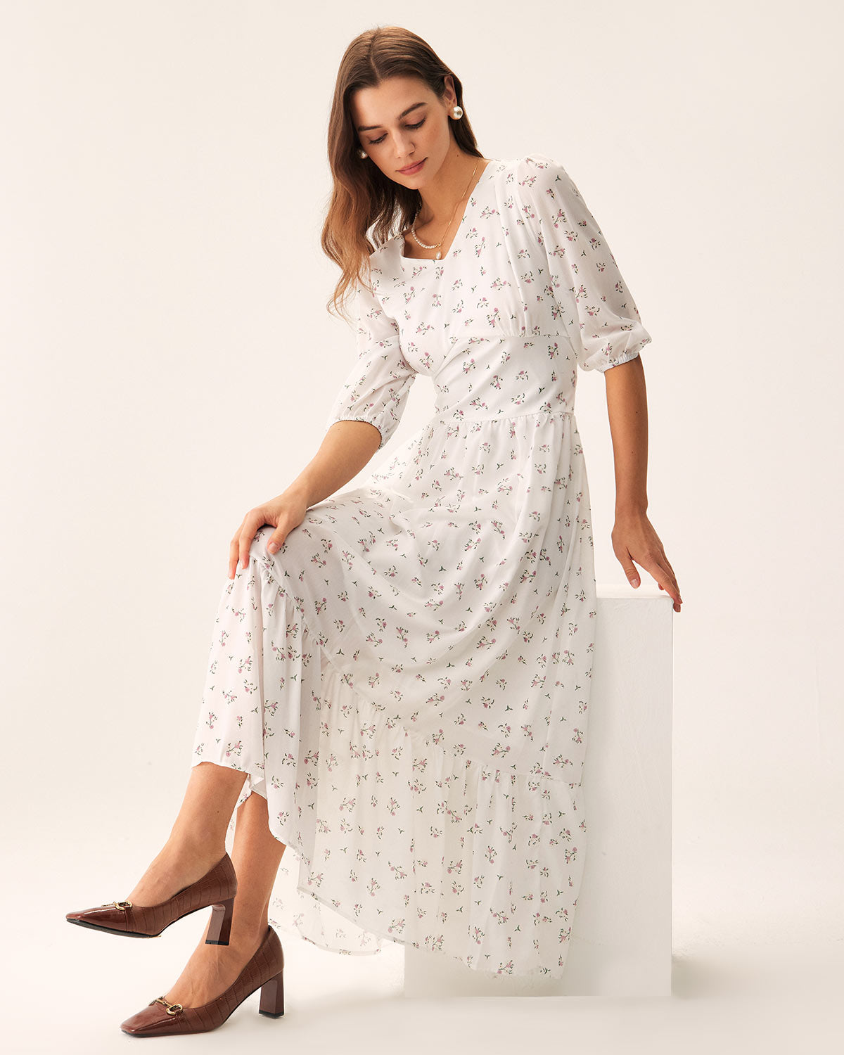 White Floral Flowy Maxi Dress