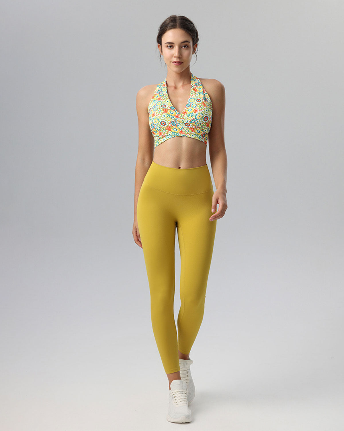 Yellow Floral Backless Tank Top - Light Support