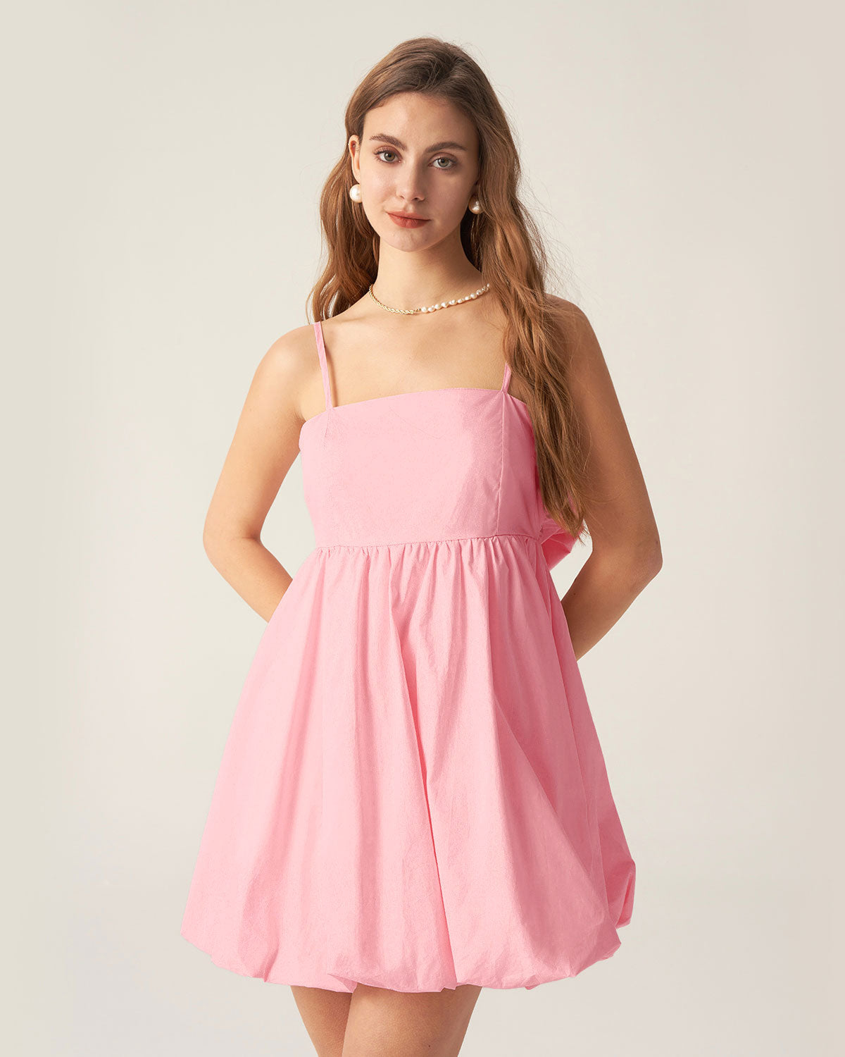 Pink Bowknot Ruched Slip Mini Dress