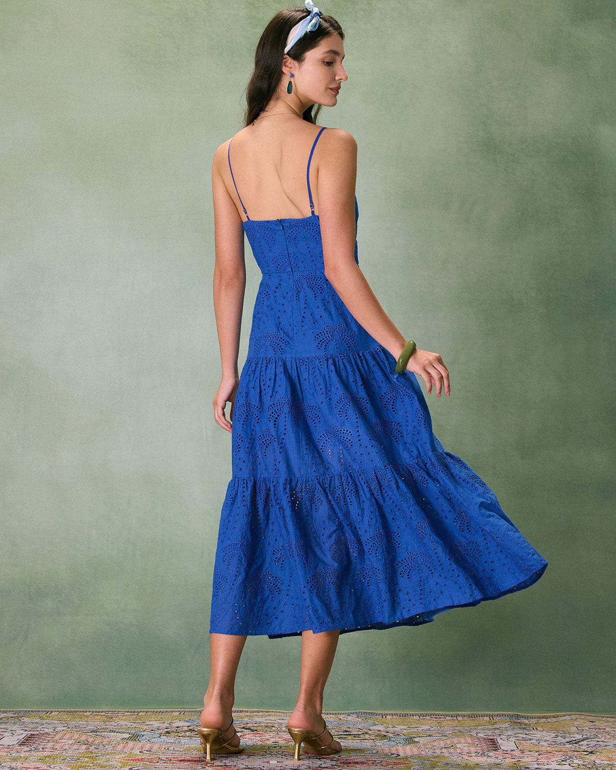 The Blue Sweetheart Neck Embroidery Slip Midi Dress