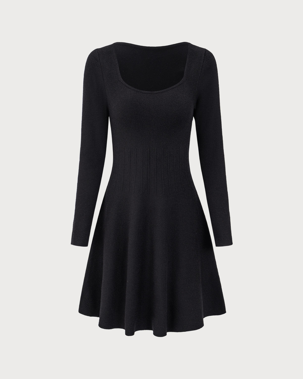 Black Square Neck Ribbed Sweater Dress