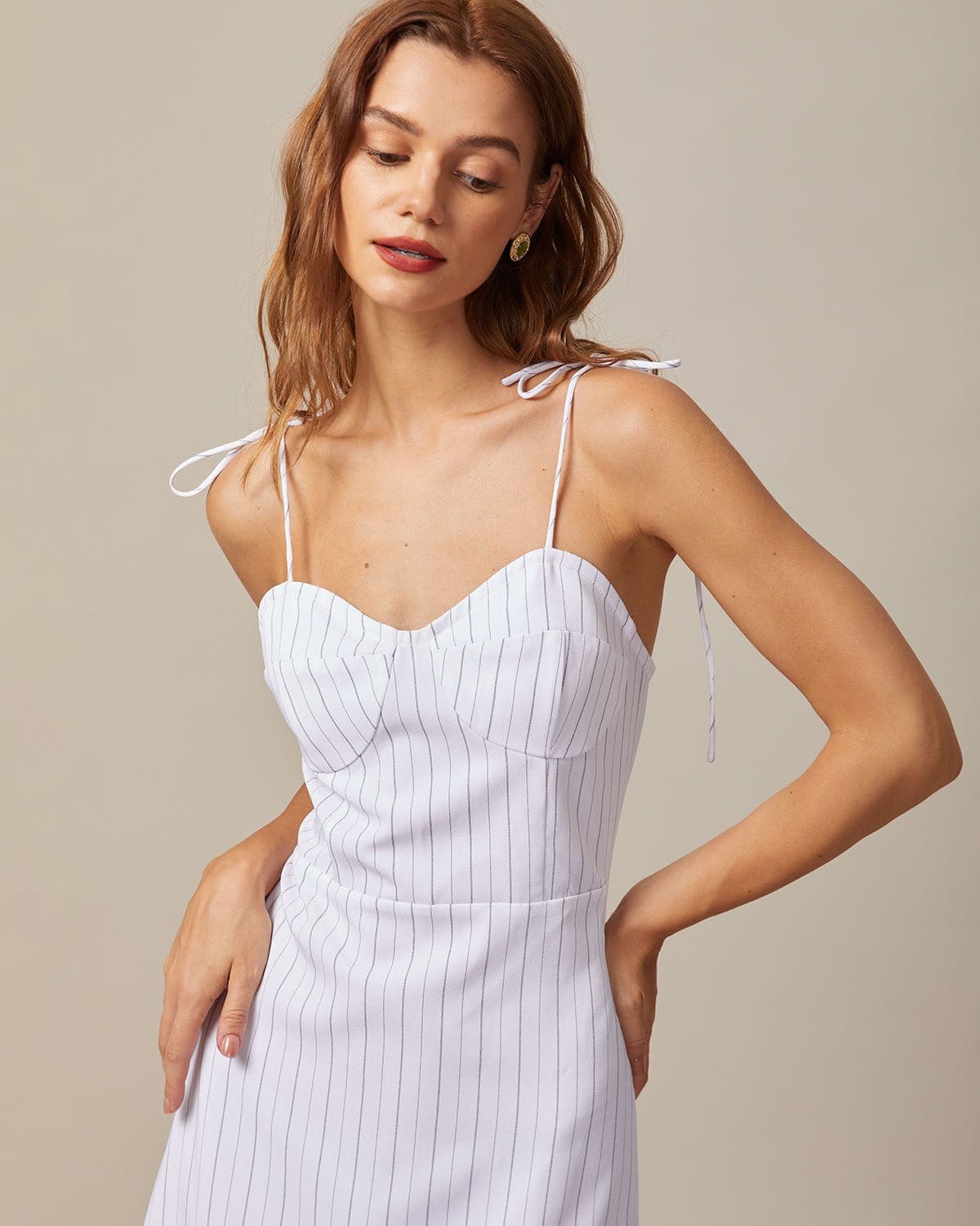 The White Striped Tie Shoulder Maxi Dress