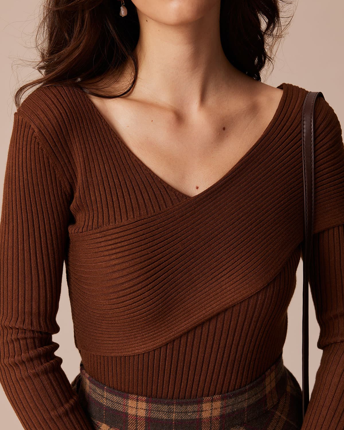 The Coffee V Neck Criss-Cross Wrap Knit Top