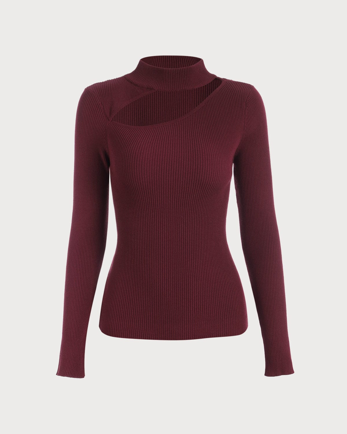 The Wine Red Slim-Fitting Cutout Knit Top