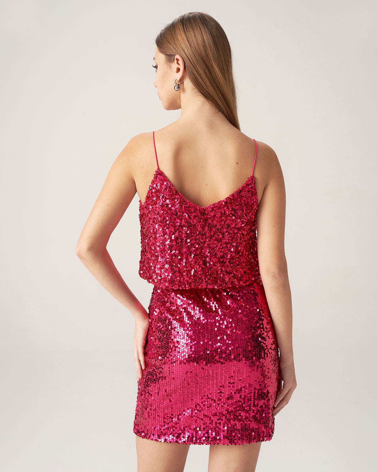 Bettydress Red Sequin Cropped Cami Top