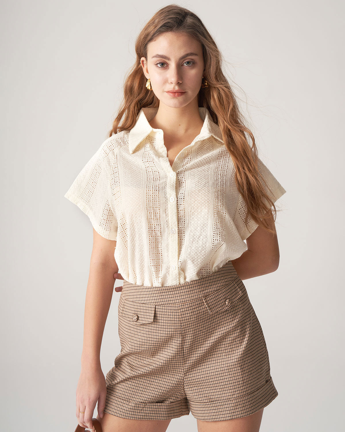 Apricot Cutout Short Sleeve Blouse