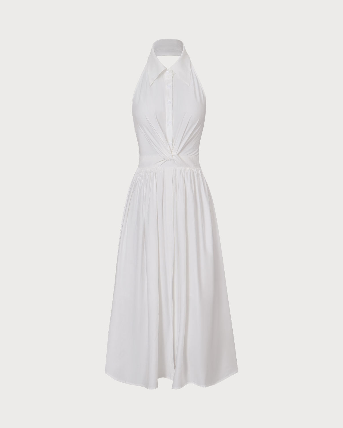 The White Collared Twist Backless Midi Dress